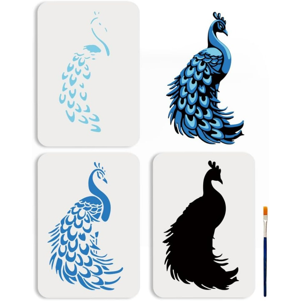 3Pcs Layered Peacock Stencils  - огляд і ціна Paint Brush