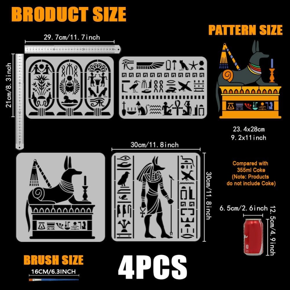 4 PCS Egyptian Symbols Stencil - огляд і ціна Paint Brush