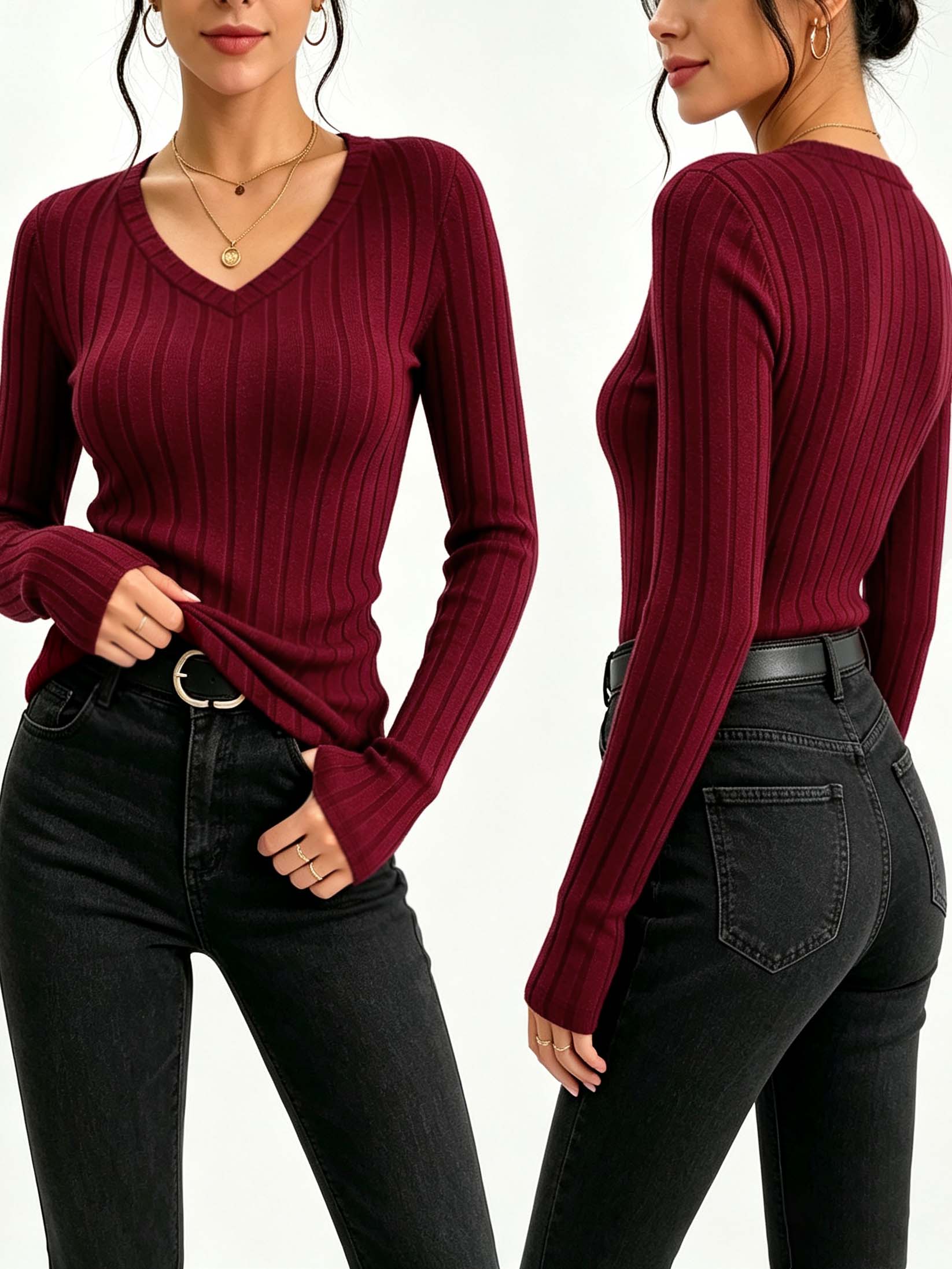 Women Solid V‑Neck Ribbed Knit - огляд і ціна Wallpaper