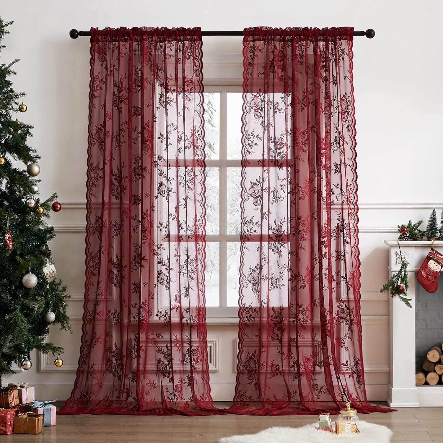 1 PC Burgundy Lace Curtains 45 - огляд і ціна Curtain Rods